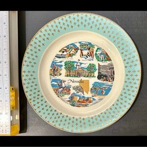 Vintage Decorative Nevada Souvenir Plate in Aqua and Gold